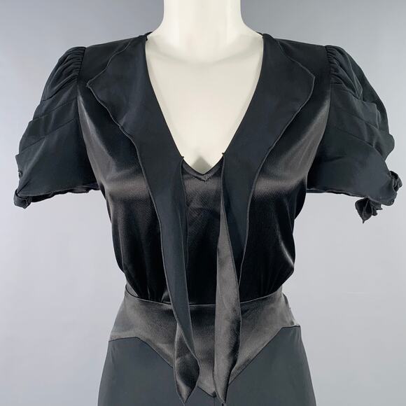 ANNA SUI Size 6 Black Polyester Mixed Fabrics Short Sleeve Cocktail Dress - Picture 2 of 10